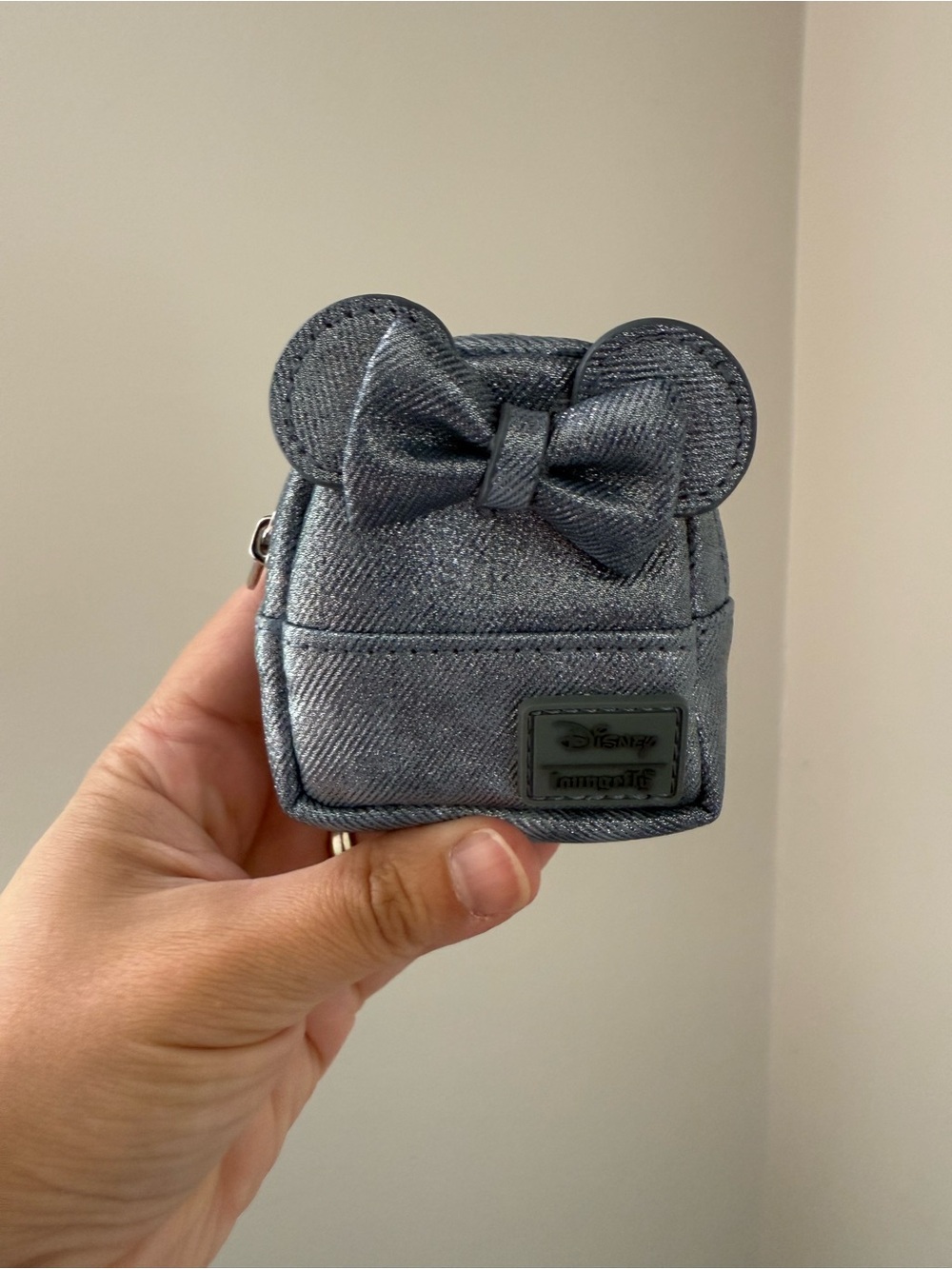 Loungefly Disney Metallic Denim Minnie Ear Mini Backpack Bag Charm - Picture 2 of 6